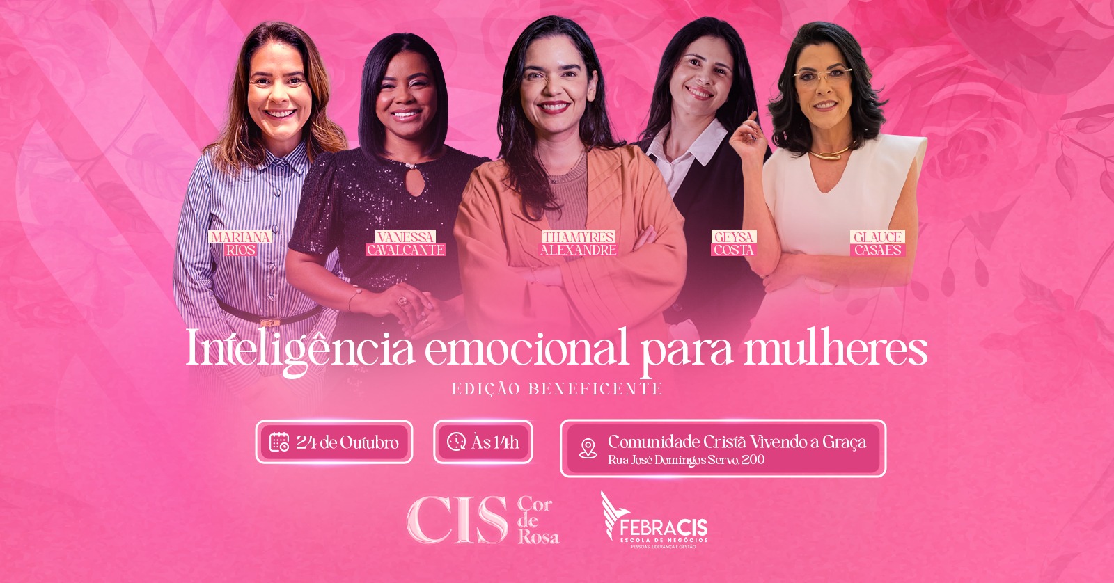 Material de divulgação do CIS Cor de Rosa, com Thamyres Alexandre e outras palestrantes